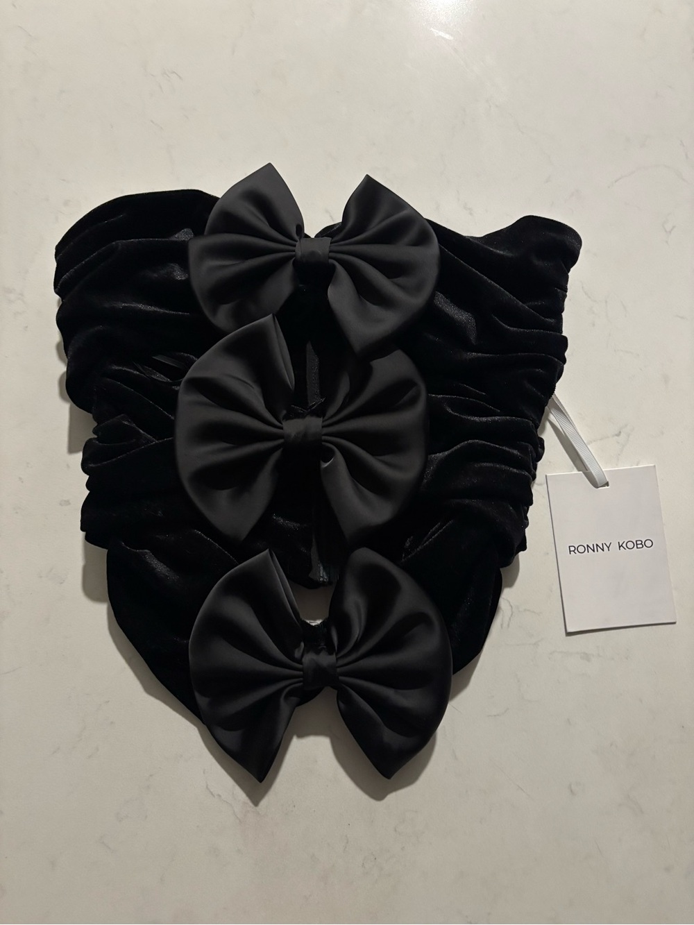 Ronny Kobo Black Velvet Bow Strapless Top NWT